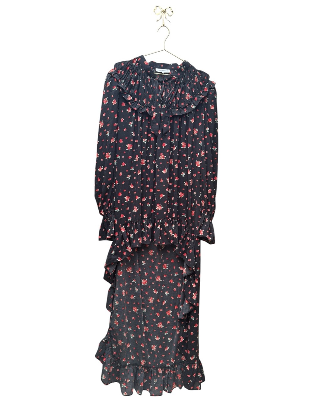 WEWOREWHAT Polka Dot Floral High Low Dress Black Floral XL - Picture 7 of 9